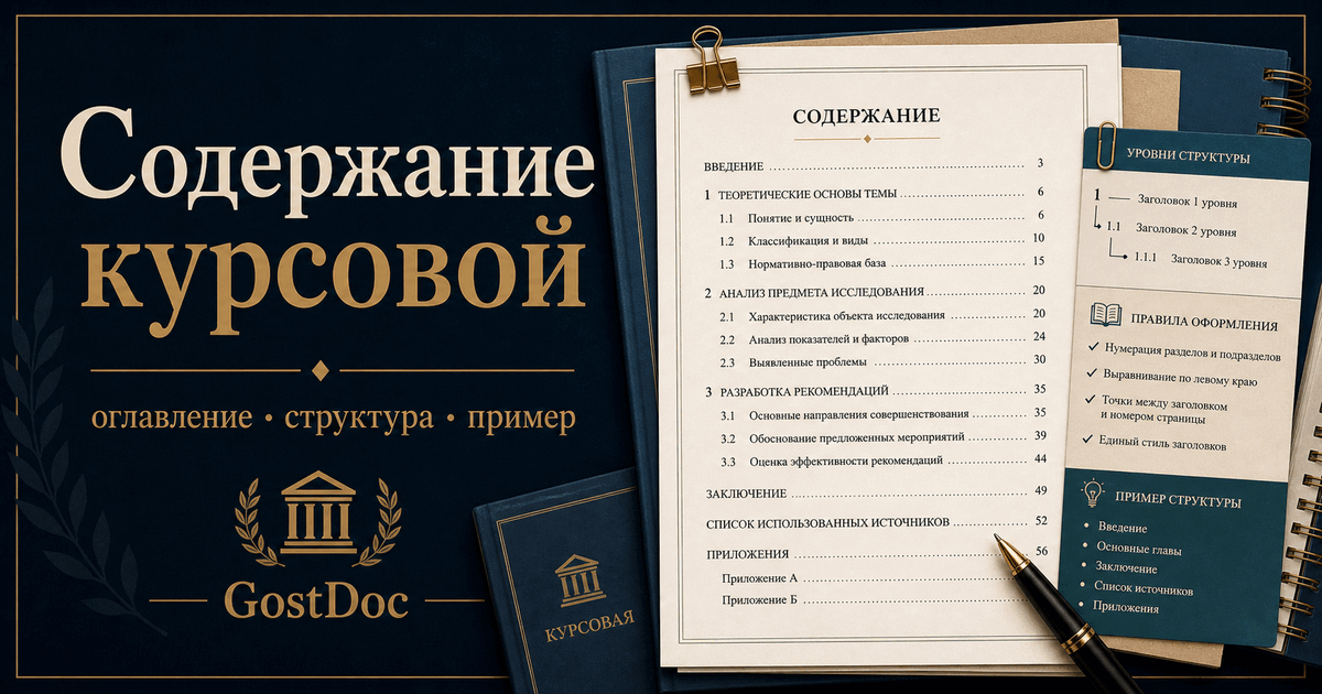 Содержание курсовой: как оформить в Word, что включать и готовый пример по ГОСТ